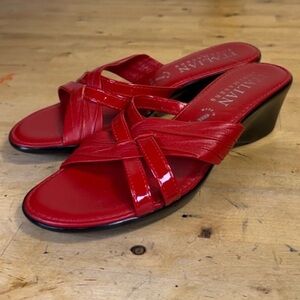 Red Sandals Italian Shoemakers Red Strappy Wedge Sandals Size 6